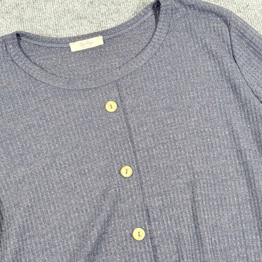 Stage Sweater Womens Medium Blue Button Front Bell Sleeve Tie Front Made USA Top